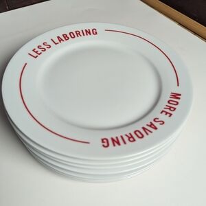 WEST ELM MARKET PLATE 9" WHITE & RED MORE SAVORING LESS LABORING (RARE)